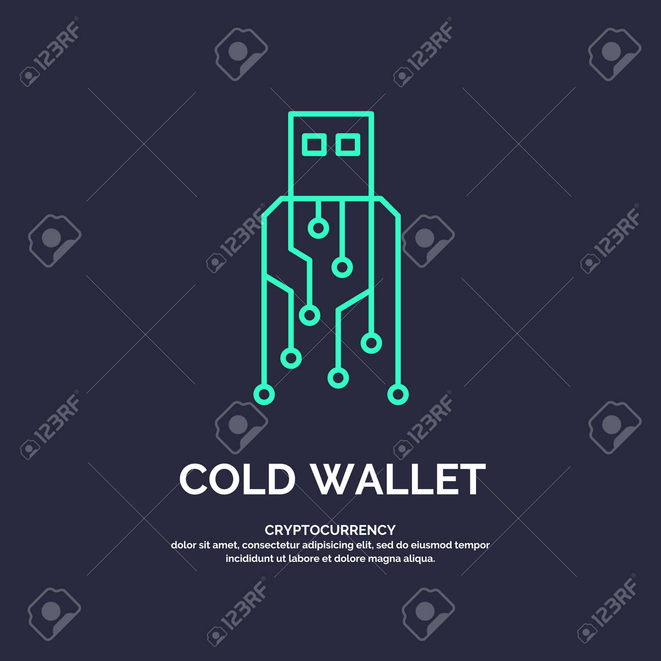 암호 화폐를위한 콜드 월렛. 글로벌 디지털 기술. 벡터 일러스트입니다. 로열티 무료 사진, 그림, 이미지 그리고 스톡포토그래피.  Image 96444673