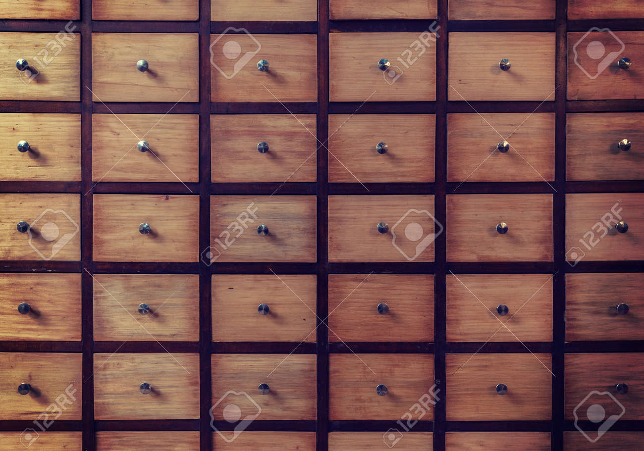 Old Fashioned Library Card Catalog File Cabinet Storage Case