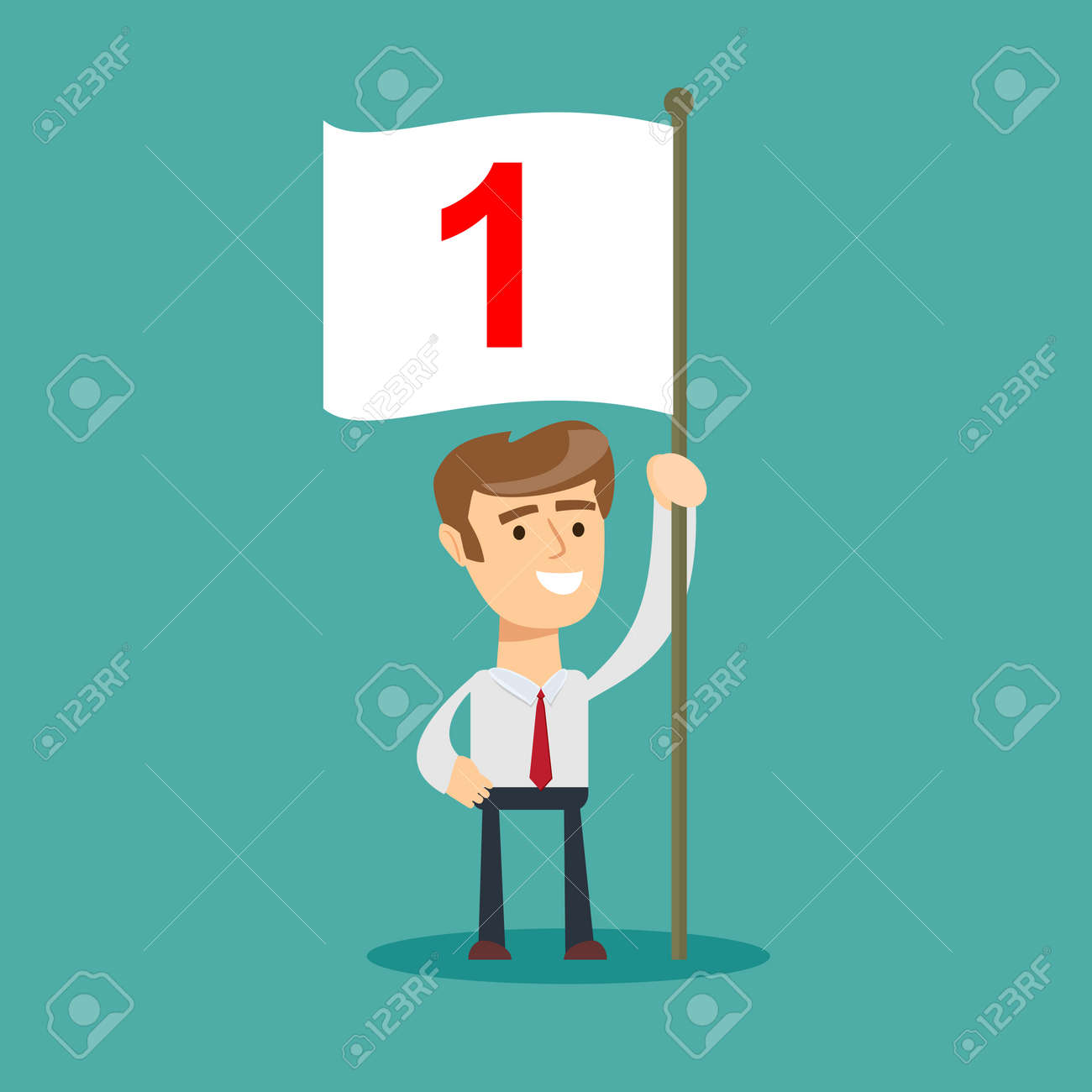 旗のイラストでナンバーワンの白人ビジネスマン のイラスト素材