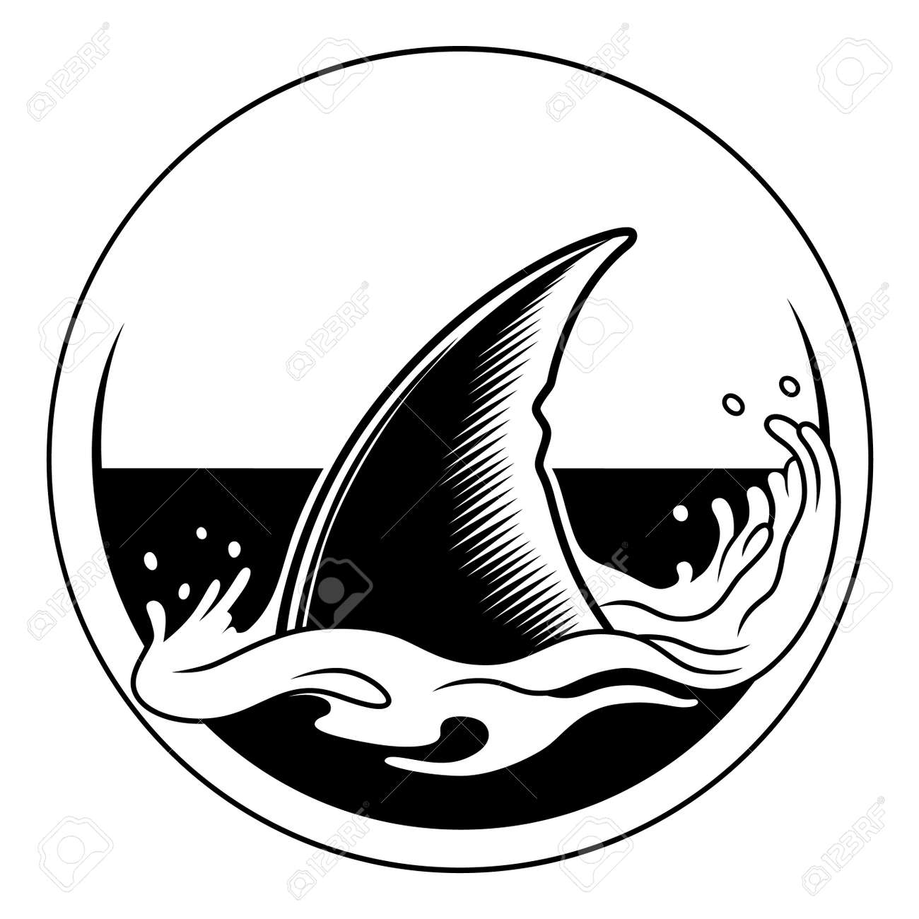 Black And White Shark Fin In A Circle Royalty Free Cliparts Black And White Shark Fin In A Circle Royalty Free Cliparts