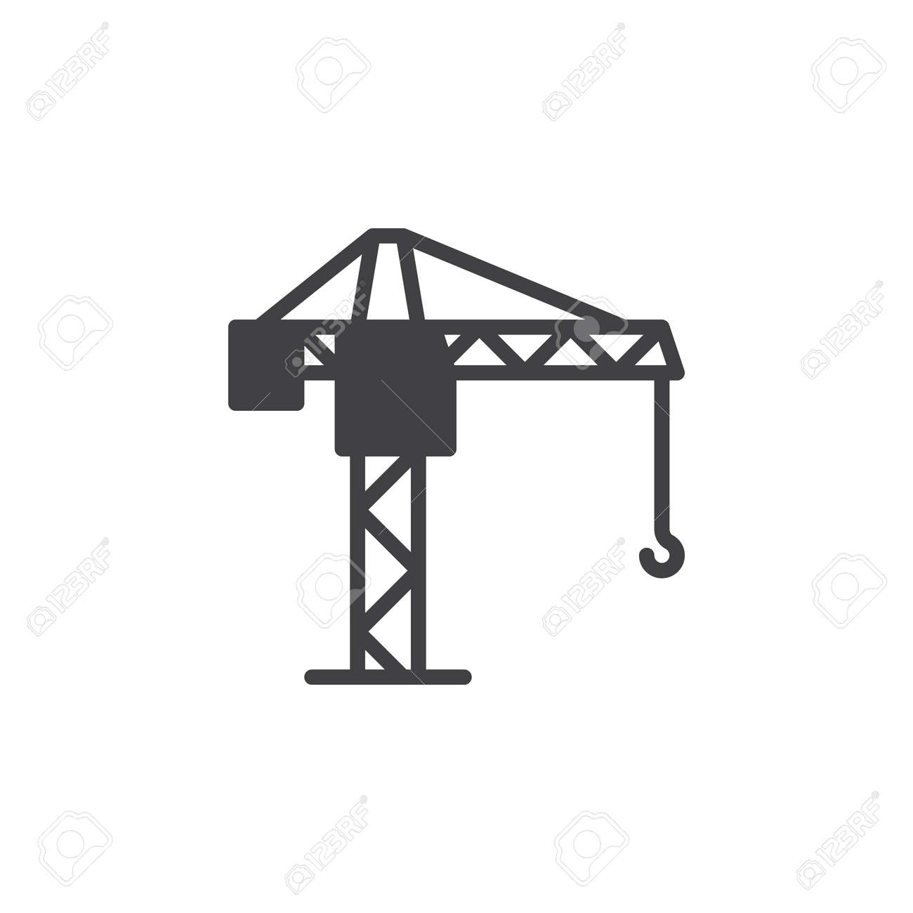 タワー クレーン アイコン ベクトル、塗りつぶされたフラット記号白地