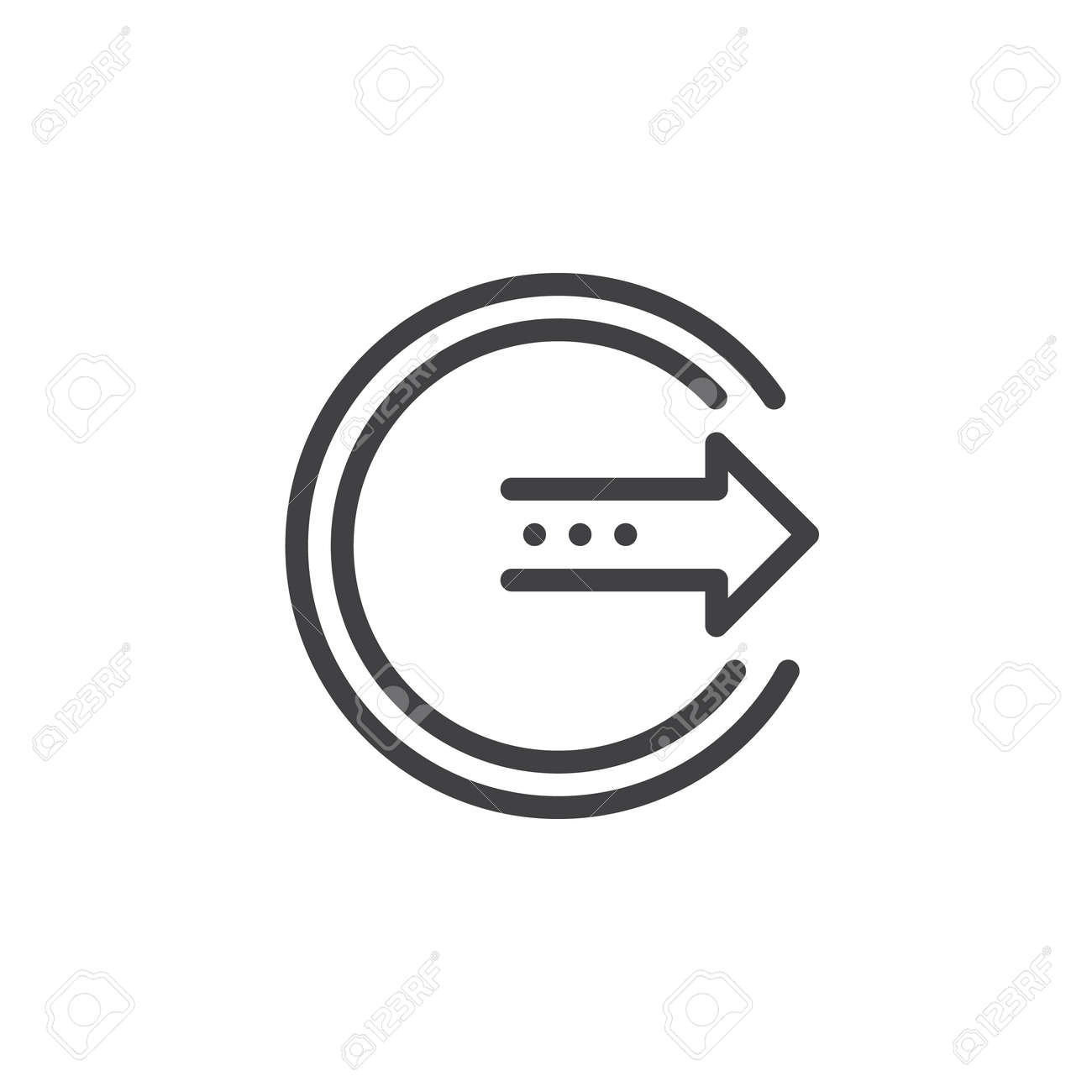 출구, 로그 아웃 라인 아이콘, 개요 벡터 기호, 선형 스타일 픽토그램 화이트 절연. 기호, 로고 그림 로열티 무료 사진, 그림,  이미지 그리고 스톡포토그래피. Image 76872382