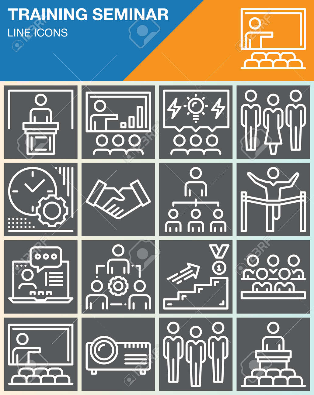 business training seminar presentation line icons set outline training presentation outline