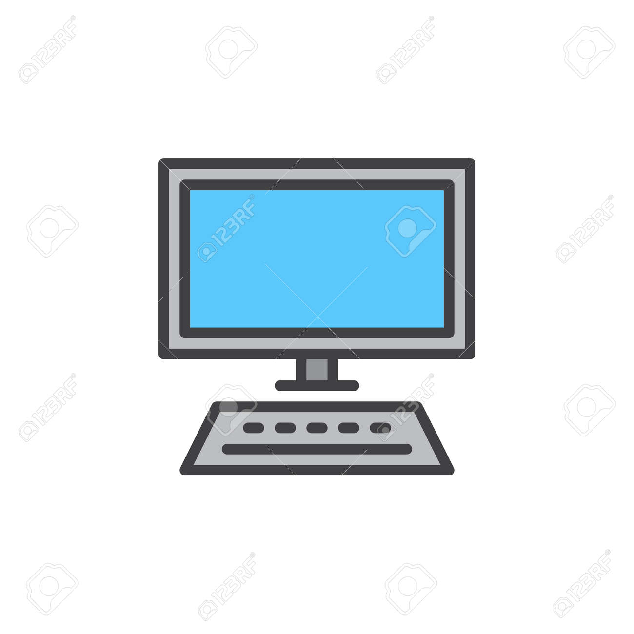 Desktop Computer Workstation Line Icon Filled Outline Vector Royalty Free Cliparts Vectors And Stock Illustration Image 77014804
