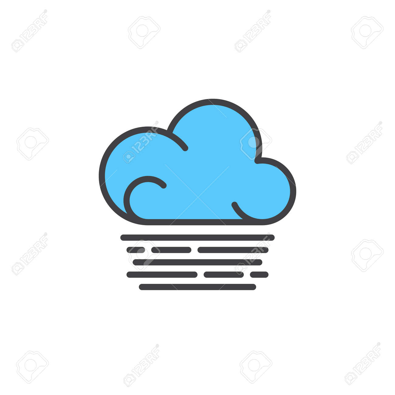 霧クラウド ライン アイコンいっぱいアウトライン ベクトル署名 線形のカラフルなピクトグラムを白で隔離 天気予報シンボル ロゴの図 のイラスト素材 ベクタ Image