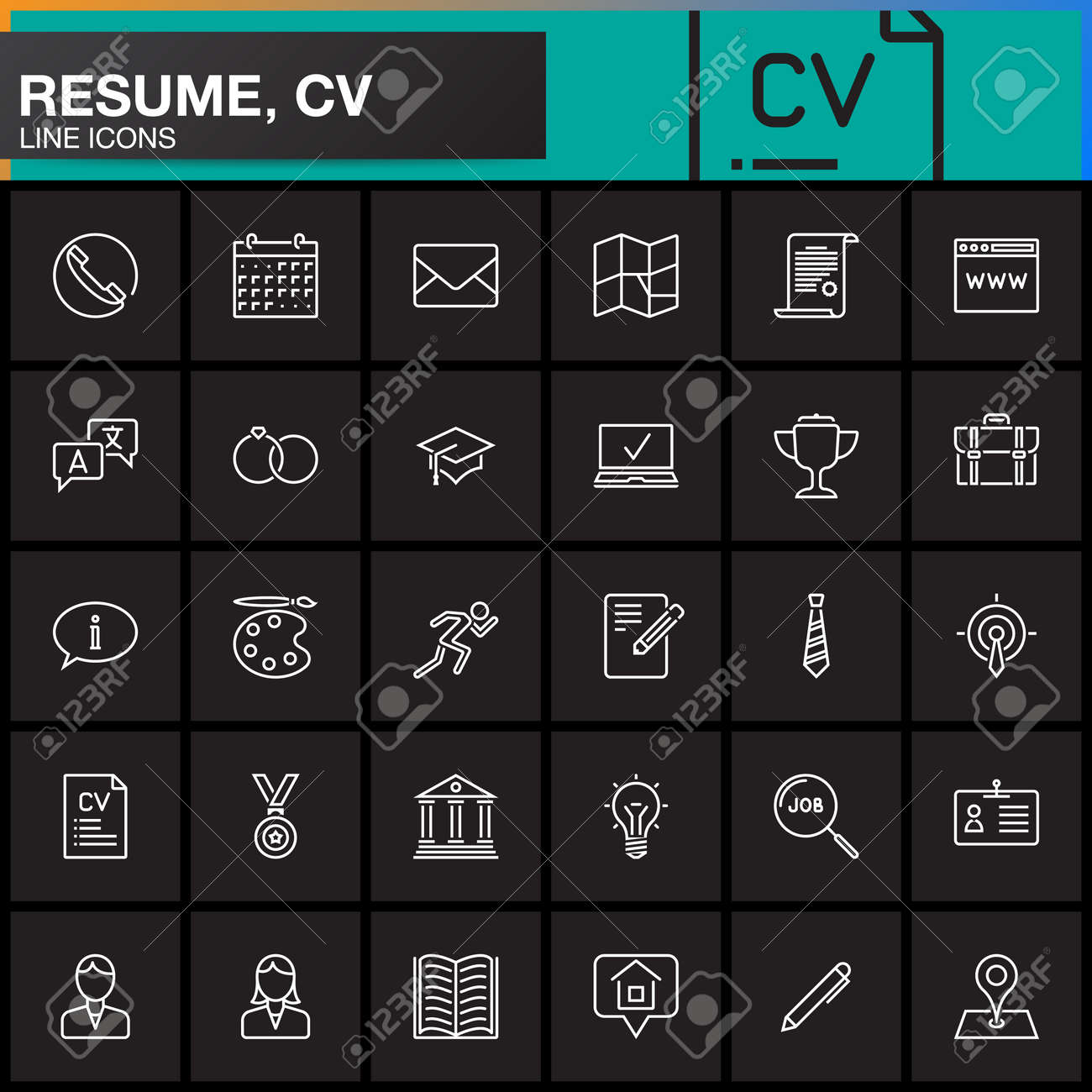 Iconos De Linea Establecidos Para Curriculum O Cv Coleccion De