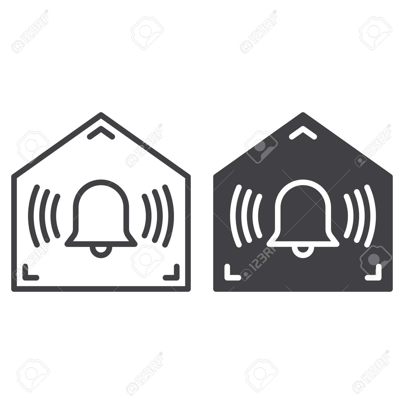 Haus Gesichert Durch Warnungssystemlinie Und Korperikone Entwurf