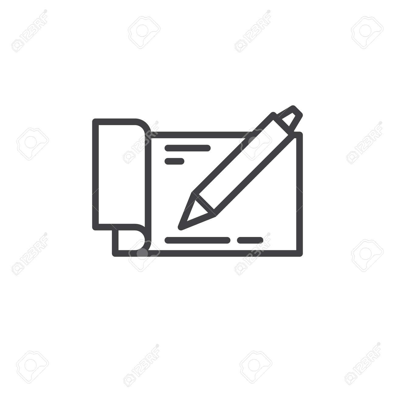 checkbook with pen line icon outline vector sign linear style