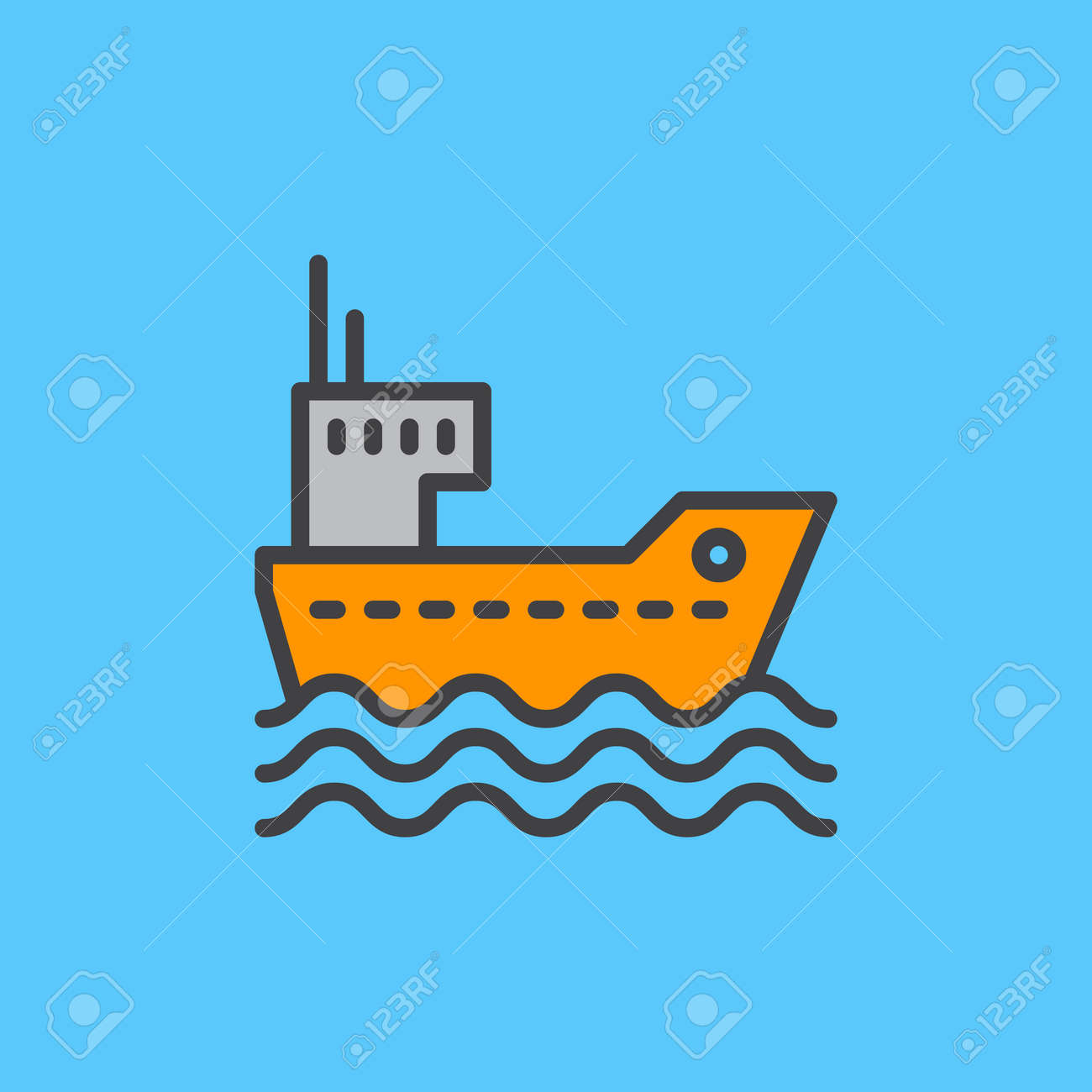 貨物船は アウトライン アイコン 行ベクトル記号 フラット カラフルな絵文字に満ちています シンボル ロゴの図 ピクセル完璧のイラスト素材 ベクタ Image