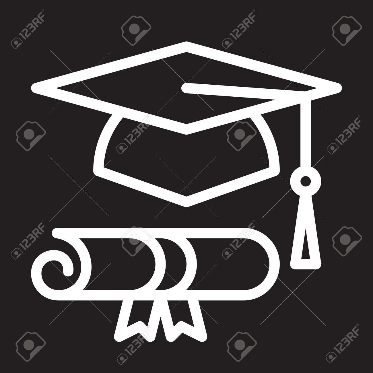 graduation hat and diploma line icon white outline sign vector