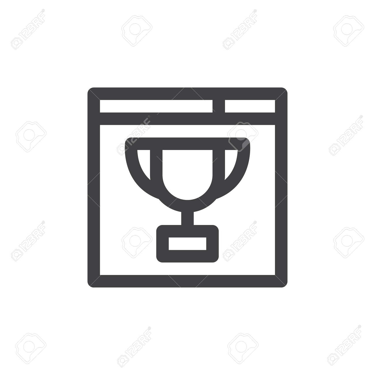 브라우저 및 트로피 라인 아이콘, 개요 벡터 기호, 선형 스타일 픽토그램 화이트 절연. 웹 사이트 순위 기호, 로고 그림입니다. 두꺼운  라인 디자인. Pixel 완벽한 그래픽 로열티 무료 사진, 그림, 이미지 그리고 스톡포토그래피.