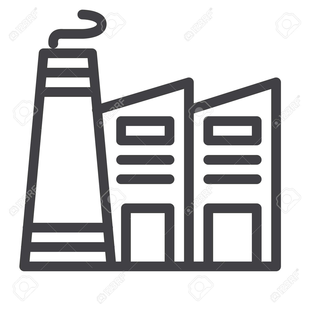 工場ラインアイコン アウトラインベクトル記号 白に分離された線形スタイルのピクトグラム のイラスト素材 ベクタ Image