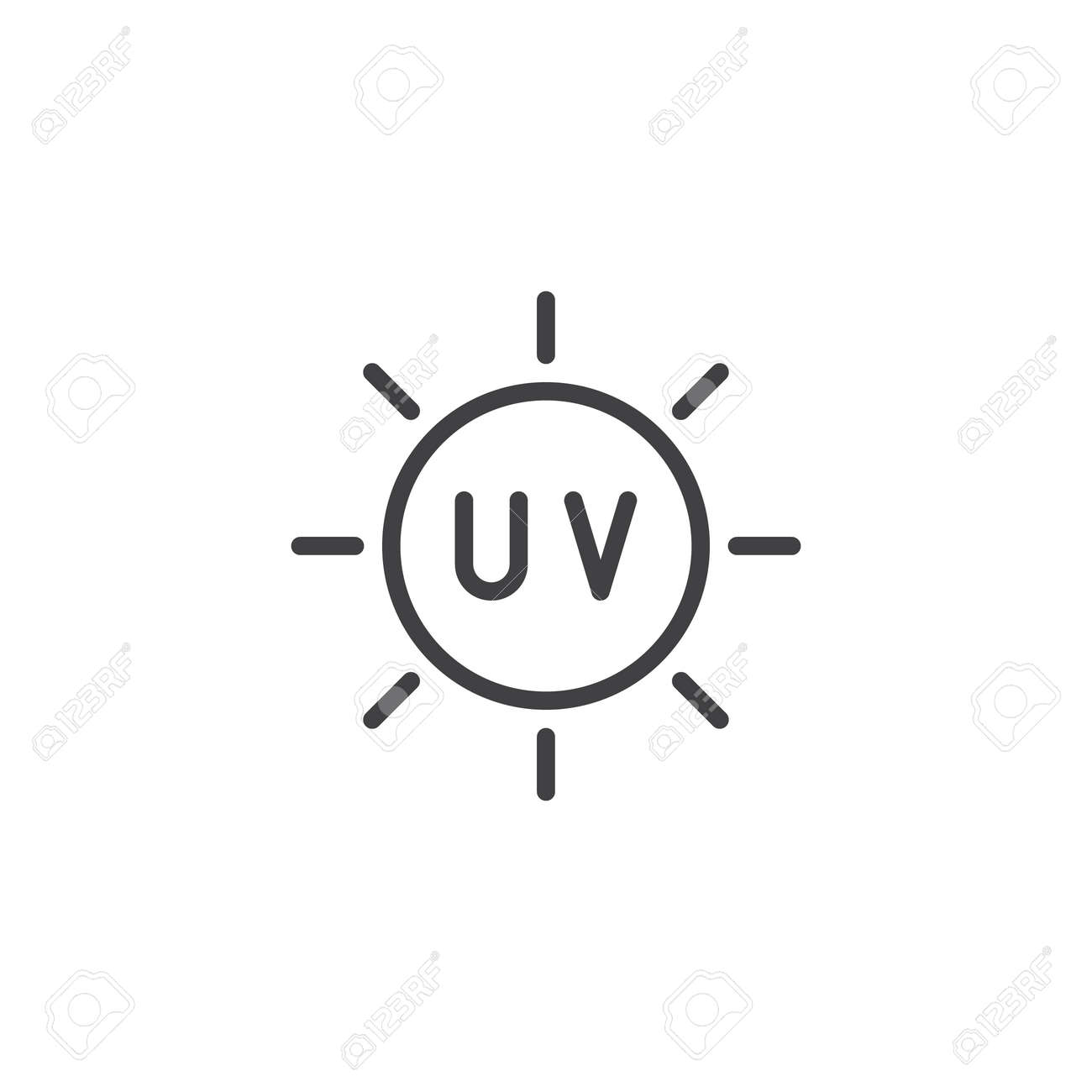 Uvラインアイコン アウトラインベクトル記号 白に分離された線形スタイルのピクトグラム 紫外線保護シンボル ロゴイラスト 編集可能なストロークのイラスト素材 ベクタ Image