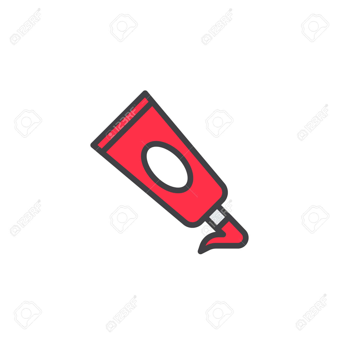 アクリル絵の具のチューブは アウトライン アイコン 行ベクトル記号 白で隔離線形のカラフルな絵文字に満ちています シンボル ロゴの図 ピクセル完璧なベクトル グラフィック のイラスト素材 ベクタ Image