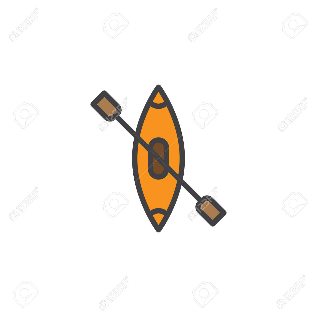 手漕ぎボートは アウトライン アイコン 行ベクトル記号 白で隔離線形のカラフルな絵文字に満ちています カヌーのシンボル ロゴの図 ピクセル完璧なベクトル グラフィックのイラスト素材 ベクタ Image