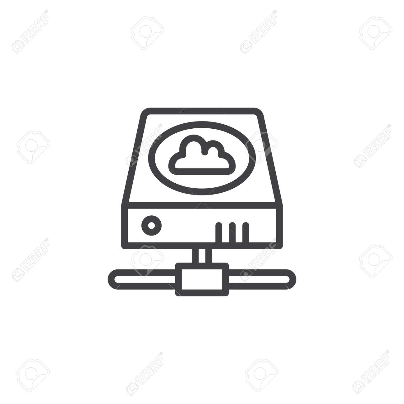 クラウドストレージラインアイコン アウトラインベクトル記号 線形スタイルのピクトグラムは白で分離されています クラウドシンボル ロゴイラスト 付きハードディスク 編集可能なストロークのイラスト素材 ベクタ Image