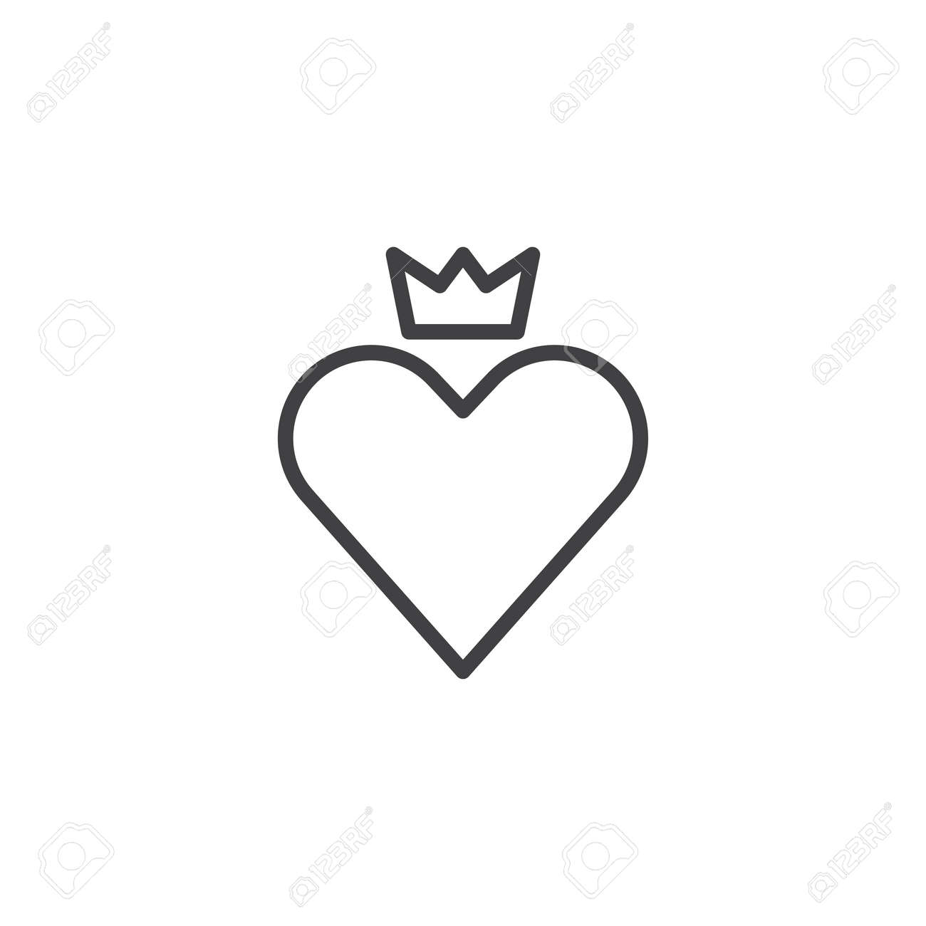 heart crown line icon outline vector sign linear style pictogram sign king