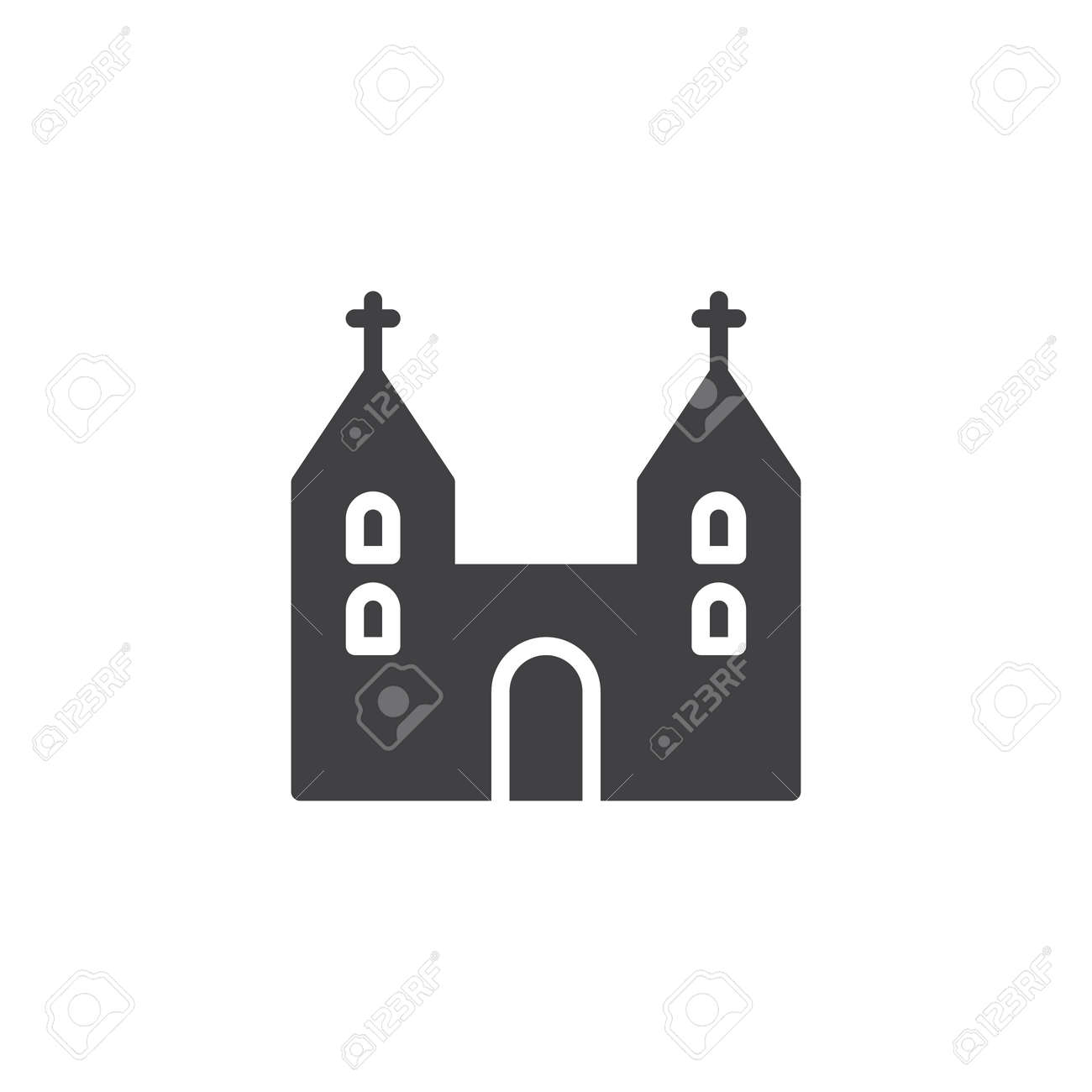 大聖堂の教会の建物のアイコンベクトル 満たされたフラットサイン 白に隔離された固体ピクトグラム シンボル ロゴイラスト のイラスト素材 ベクタ Image