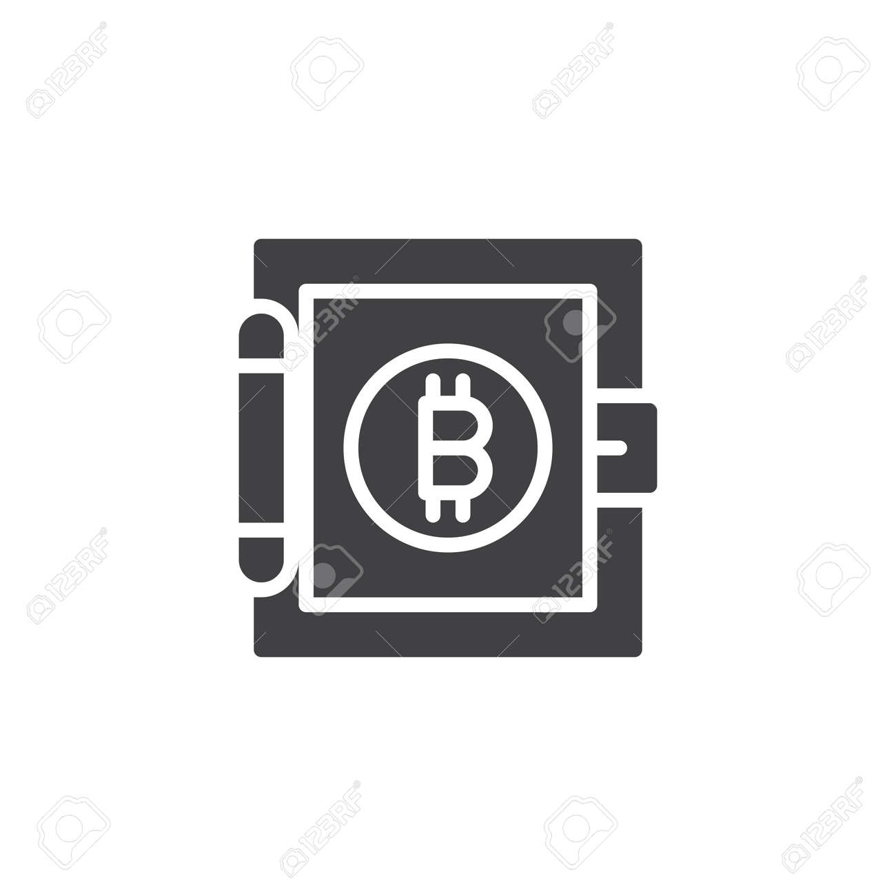 Icône De Vecteur De Coffre Fort Bitcoin. Rempli De Signe Plat Pour Concept  Mobile Et Conception De Sites Web. Icône Solide Simple De Crypto-monnaie  Virtuelle Argent Sûr. Symbole, Illustration De Logo. Graphiques