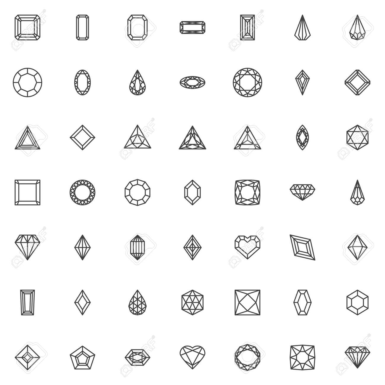 Various Diamond Shapes Line Icons Set. Linear Style Symbols Collection,  Outline Signs Pack. Vector Graphics. Set Includes Icons As, Heart Shaped  Diamond, Gemstone, Crystal Stone, Precious Brilliant Royalty Free SVG,  Cliparts, Vectors,
