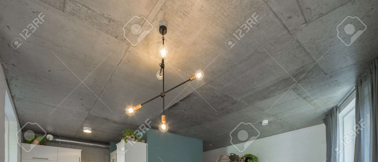 Concrete Style In The Apartment Concrete Ceiling And Lighting