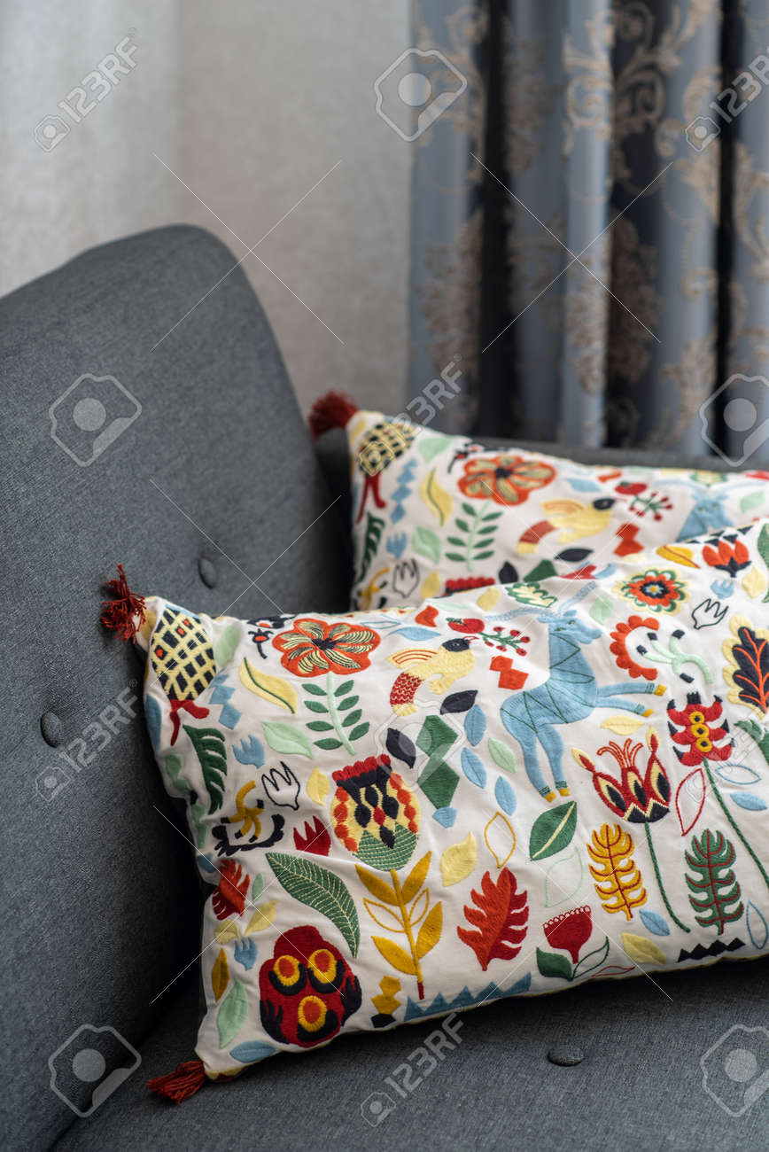 multi colored throw pillows