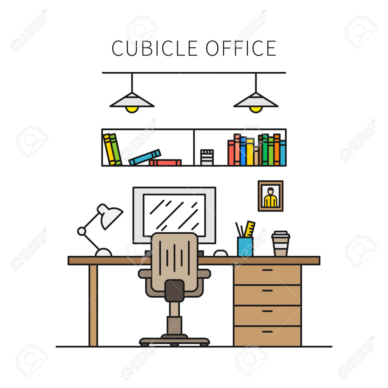 Y LámparaEscritorioMesaSilla Cubículo De Lugar Concepto Oficina VectorialIndividual Ilustración La Equipos Trabajo Con Muebles sxhrdCBtQ