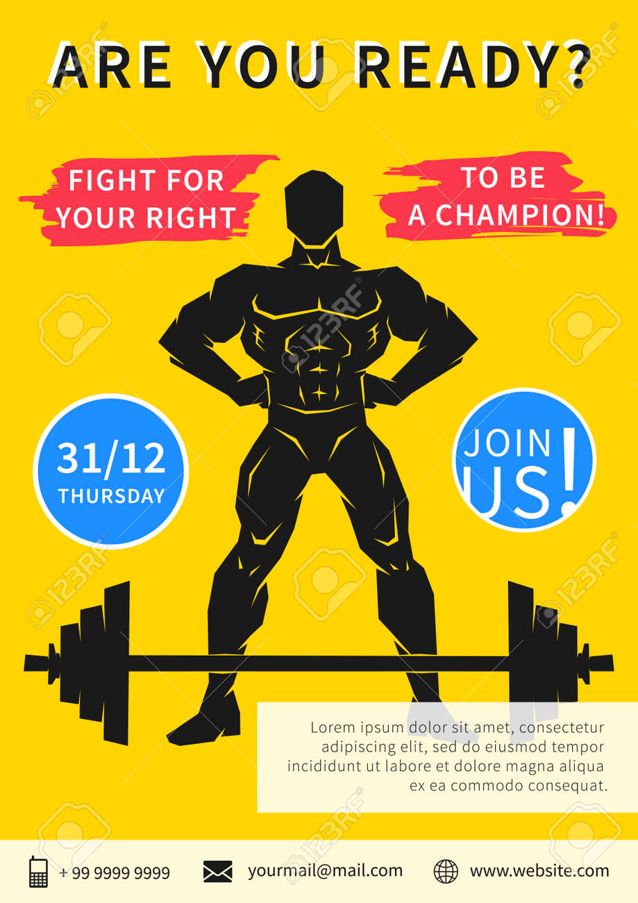 Vector Gym Competition Flyer Template With Slogan Fight For Your.. Royalty Free Cliparts, Vectors, And Stock Illustration. Image 64976436.