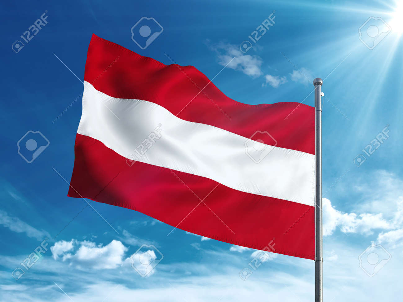Austria flag waving in the blue sky - 82807969 Austria flag waving in the blue sky - 82807969