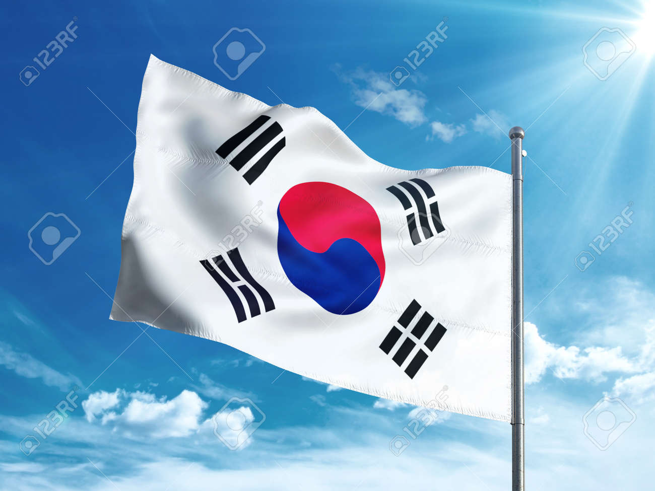 South Korea flag waving in the blue sky - 82792163 South Korea flag waving in the blue sky - 82792163