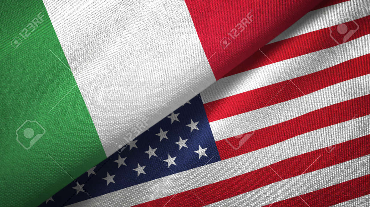 Italy and United States flags together relations textile cloth, fabric texture - 118063479 Italy and United States flags together relations textile cloth, fabric texture - 118063479