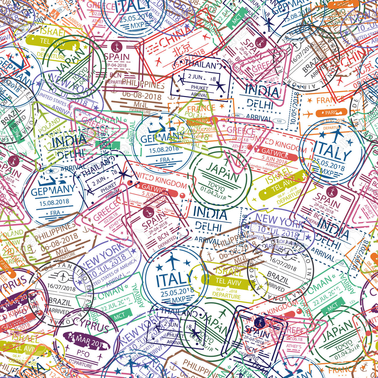 passport stamp seamless pattern travel background with stamp