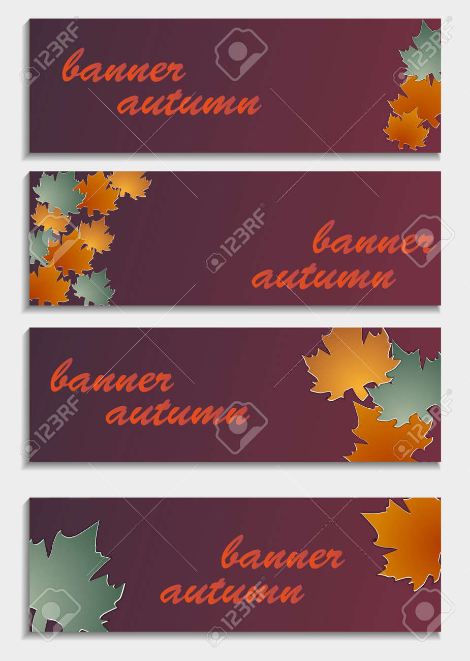 Insieme Delle Bandiere Orizzontali Con Foglie Di Autunno 3d Isolato Su Priorità Bassa Elegante Carta Da Parati Astratta Alla Moda Bellissimo Invito