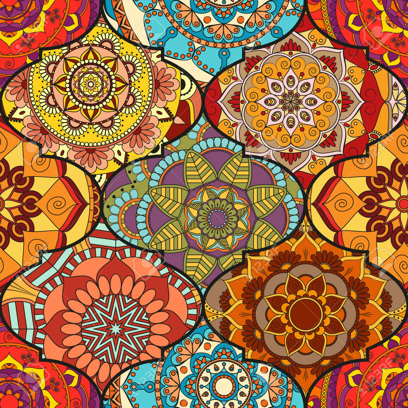 Flower Ornament Orange Flowers on Purple Tile
