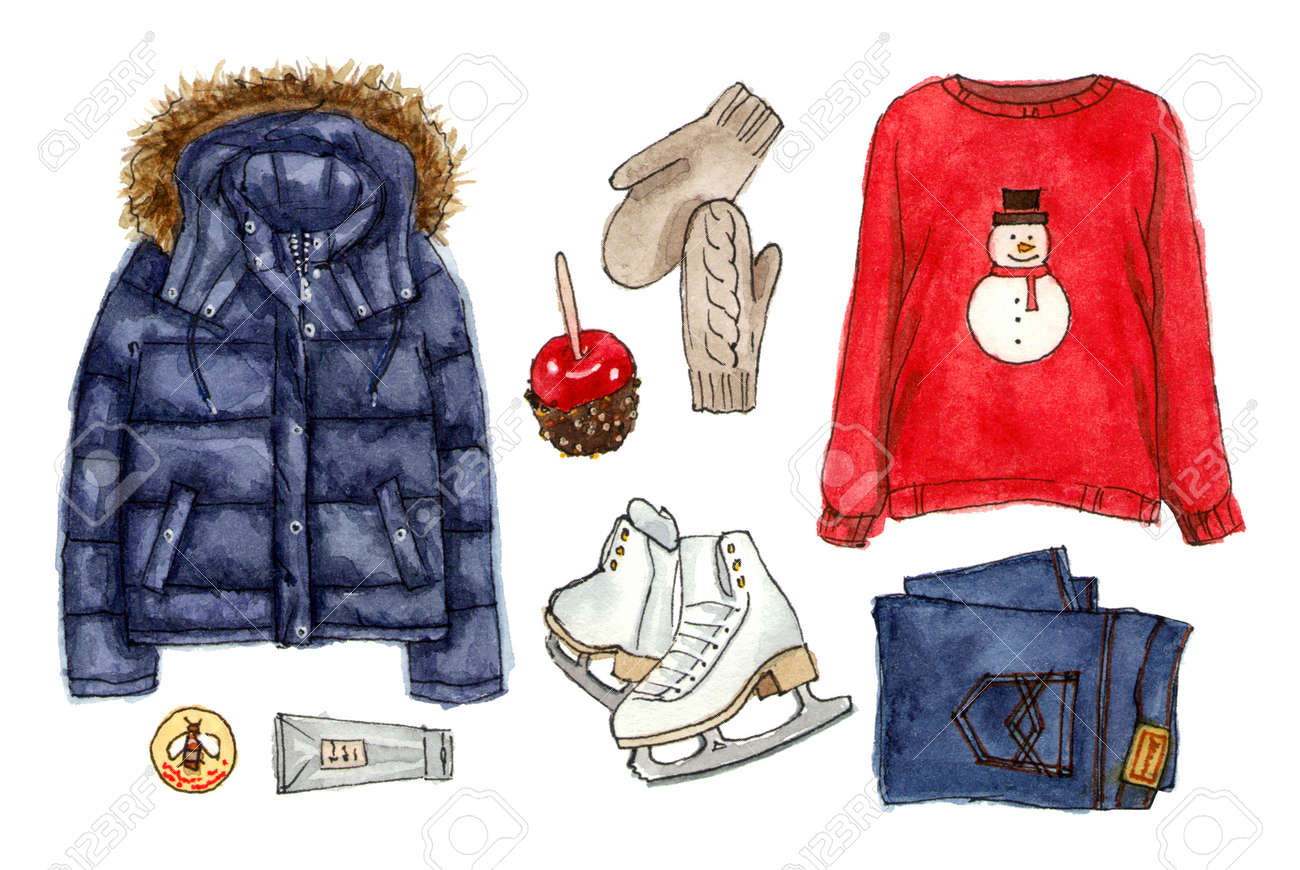 Olhar De Férias De Natal De Inverno. Aquarela Mão Desenhada Esboço Moda Roupa, Um Conjunto De Roupas E Acessórios. Elementos Isolados Fotos, Retratos, Imágenes Y Fotografía De Archivo Libres De Derecho. Image Olhar De Férias De Natal De Inverno. Aquarela Mão Desenhada Esboço Moda Roupa, Um Conjunto De Roupas E Acessórios. Elementos Isolados Fotos, Retratos, Imágenes Y Fotografía De Archivo Libres De Derecho. Image
