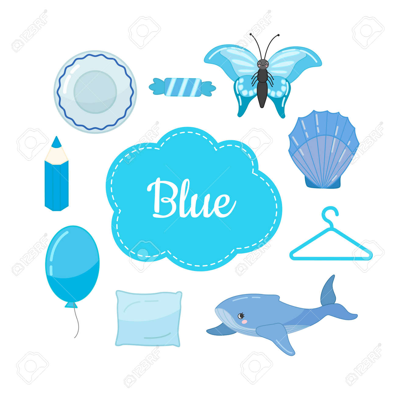 Learn The Primary Colors Blue Different Objects In Blue Color Royalty Free Cliparts Vectors And Stock Illustration Image 111988237