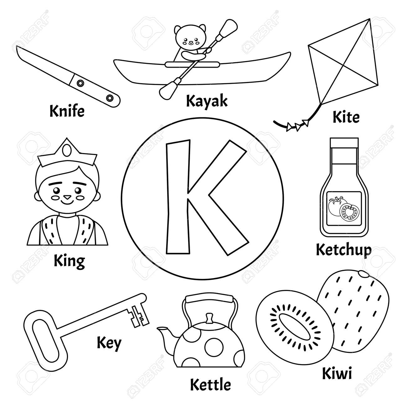Vector Cute Kids Animal Alphabet Letter K Set Of Cute Cartoon