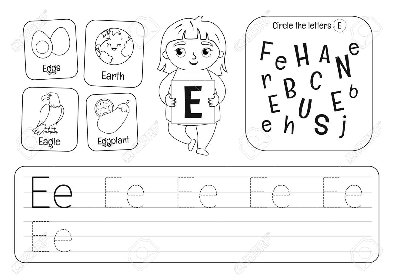 kids learning material worksheet for learning alphabet letter e black and white royalty free svg cliparts vectors and stock illustration image 150538819