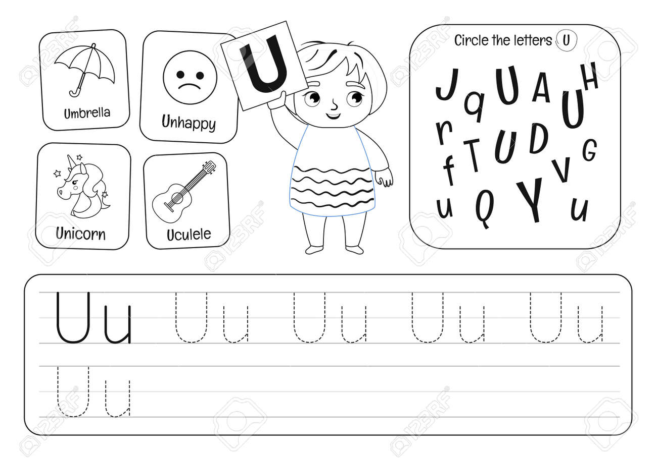 Kids Learning Material Worksheet For Learning Alphabet Letter U Black And White Royalty Free Cliparts Vectors And Stock Illustration Image 150543976