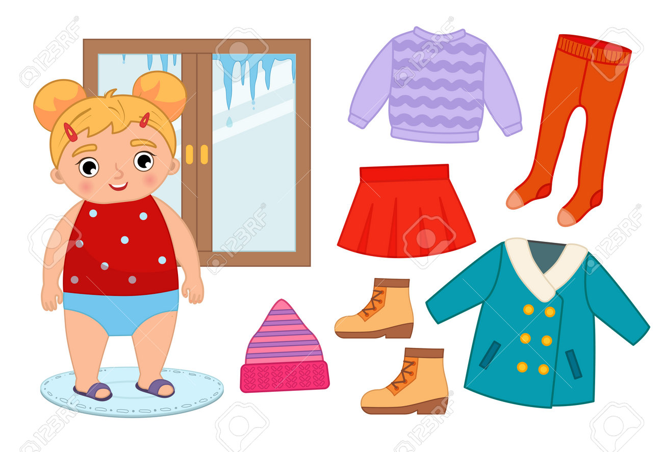 Vector Set Of Seasonal Spring Clothes For Kids. Illustration Of A Cartoon  Girl Looking Out The Window. Royalty Free SVG, Cliparts, Vectors, and Stock  Illustration. Image 198093959., image size:1300x886