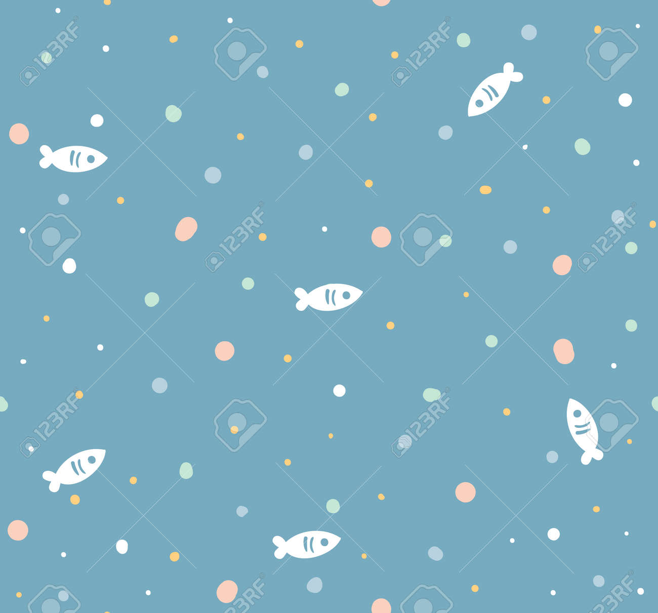 Seamless Vector Pattern With Little Cute Fish Cartoon Surface Design For Fabric Wallpaper And Wrapping Paper Royalty Free Cliparts Vectors And Stock Illustration Image 79890724