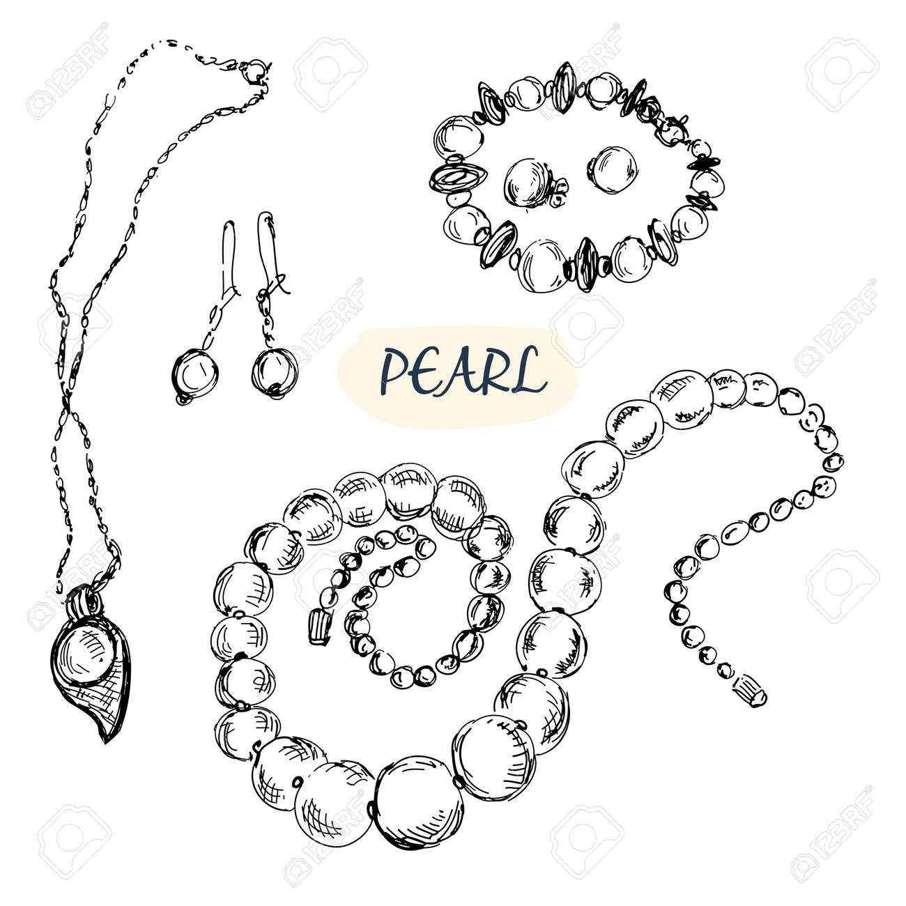 Pearl Jewelry Set Of Hand Drawn Illustrations Royalty Free SVG, Cliparts,  Vectors, And Stock Illustration. Image 27392423.