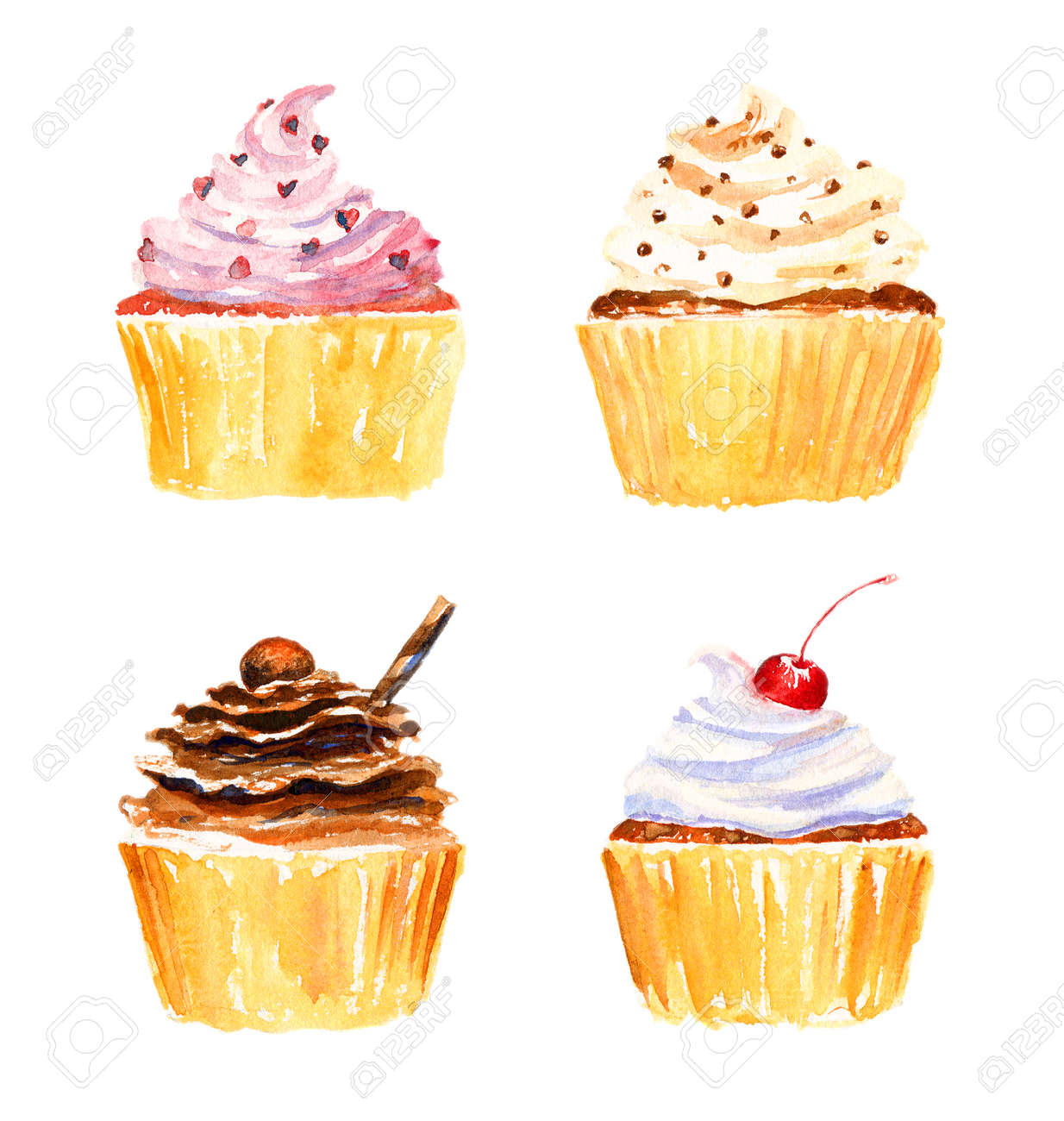 カップケーキ 水彩の手描きイラストを使用した甘いカップケーキ の写真素材 画像素材 Image カップケーキ 水彩の手描きイラストを使用した甘いカップケーキ の写真素材 画像素材 Image