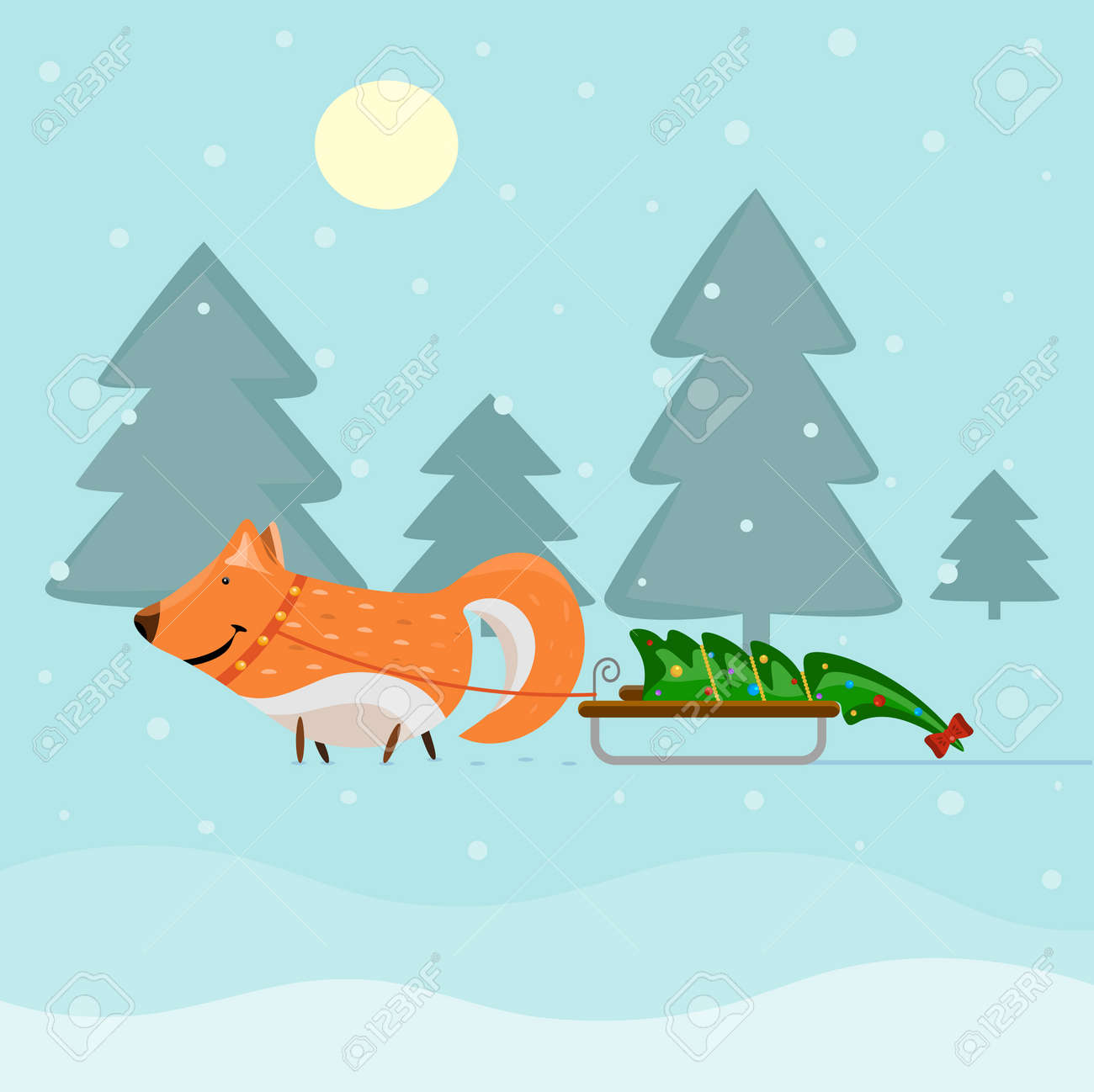 森の中のかわいいキツネのベクトル イラストは飾られたクリスマス ツリーとそりを行っています 美しいクリスマスと新年のグリーティング カードのイラスト素材 ベクタ Image 森の中のかわいいキツネのベクトル イラストは飾られたクリスマス ツリーとそりを行っています 美しいクリスマスと新年のグリーティング カードのイラスト素材 ベクタ Image