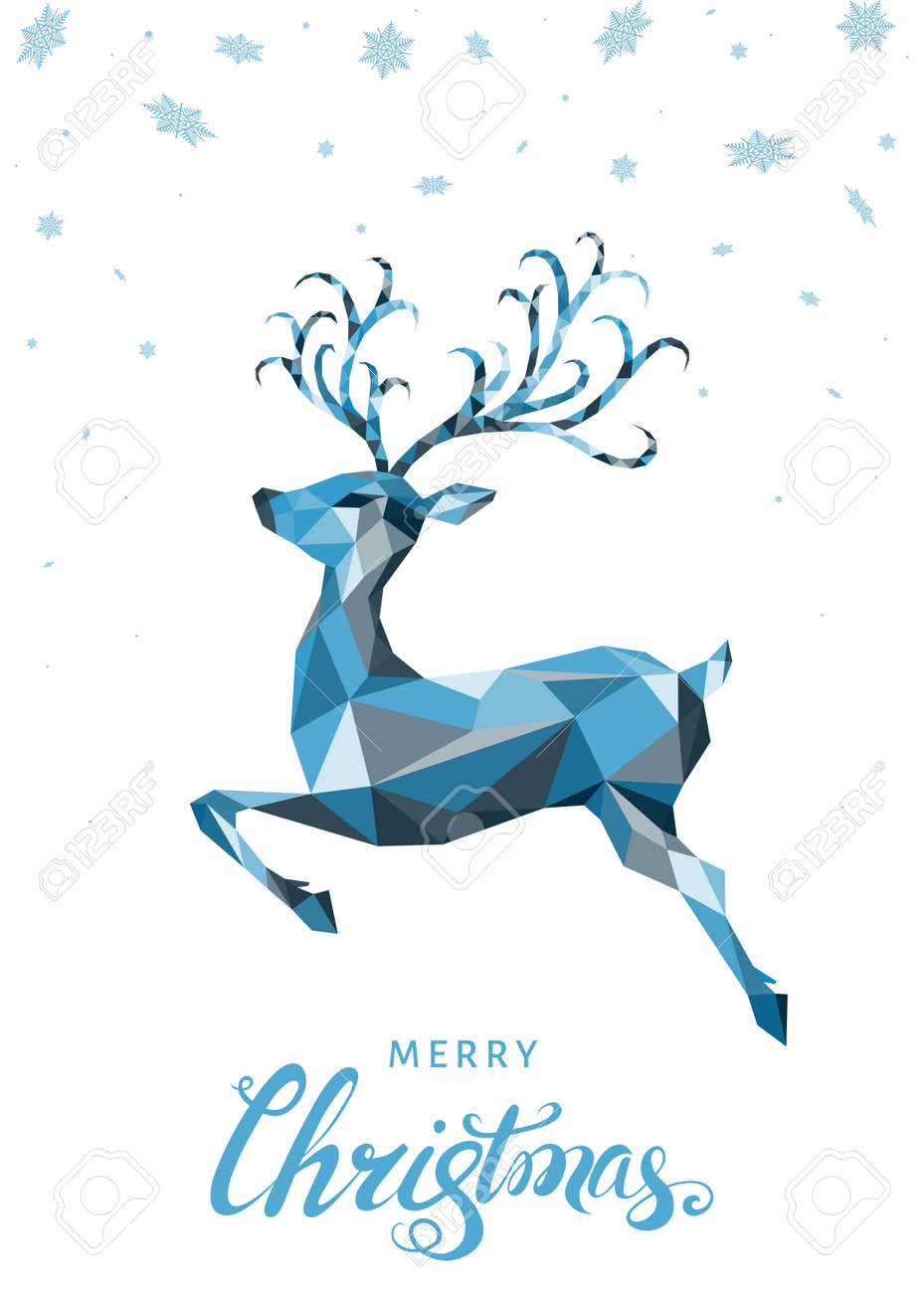 クリスマス低ポリ三角トナカイ 黒地に金の鹿とクリスマスのグリーティング カード 折り紙スタイルのベクトル図です のイラスト素材 ベクタ Image 66406860