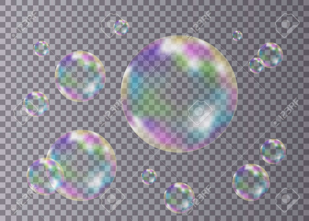 Realistic soap bubbles. Png Bubbles are located on a transparent