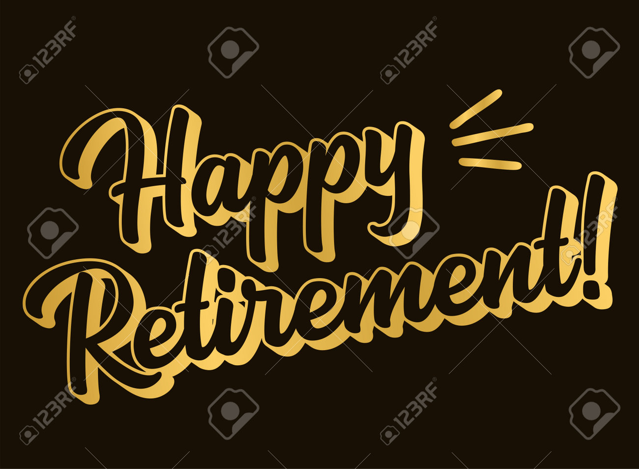 Hand Sketched HAPPY RETIREMENT Quote In Gold With A Wreath As Logo. 3D  Lettering For Poster, Logo, Sticker, Flyer, Header, Card. Royalty Free SVG,  Cliparts, Vectors, And Stock Illustration. Image 164158396.