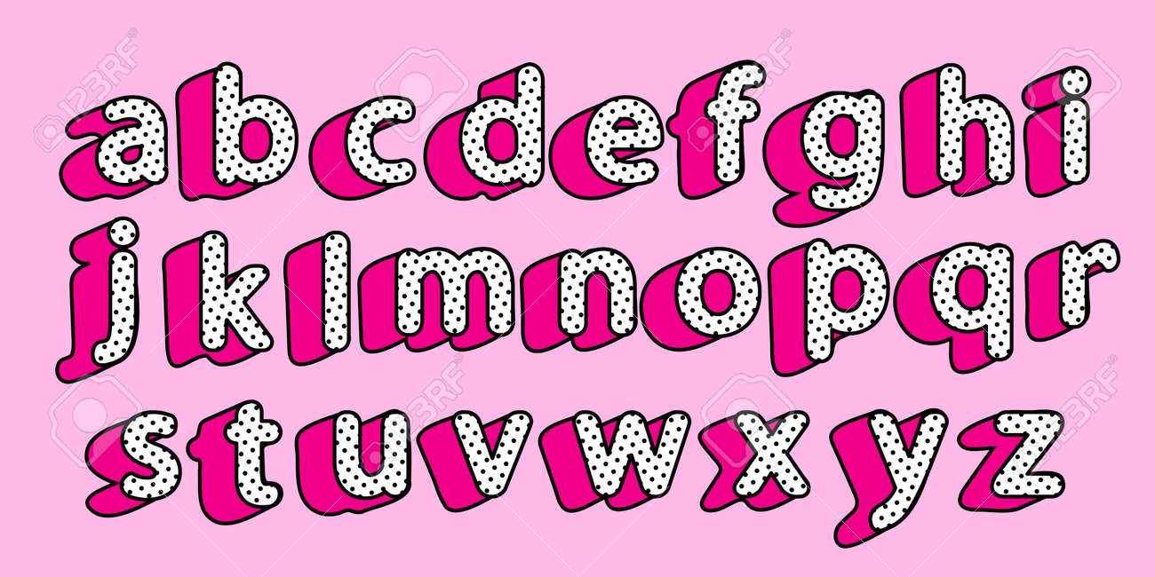 Cute Black Dots 3d English Alphabet Little Letters Set Vector Girly Style Happy Birthday Text With Hot Pink Shadow Font Design For Girls Name Picture For Birth Invite Card Royalty Free Cliparts Cute Black Dots 3d English Alphabet Little Letters Set Vector Girly Style Happy Birthday Text With Hot Pink Shadow Font Design For Girls Name Picture For Birth Invite Card Royalty Free Cliparts