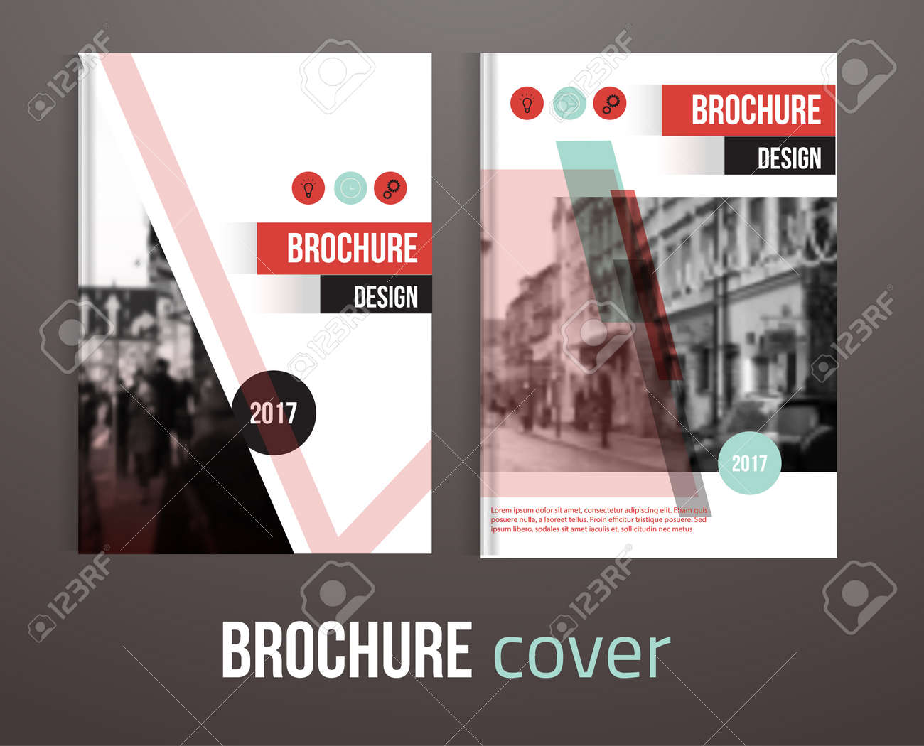 set of vector brochure cover templates with blured city landscape
