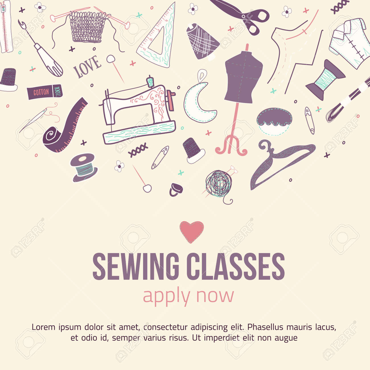 hand drawn sewing banner in vintage style doodle vector